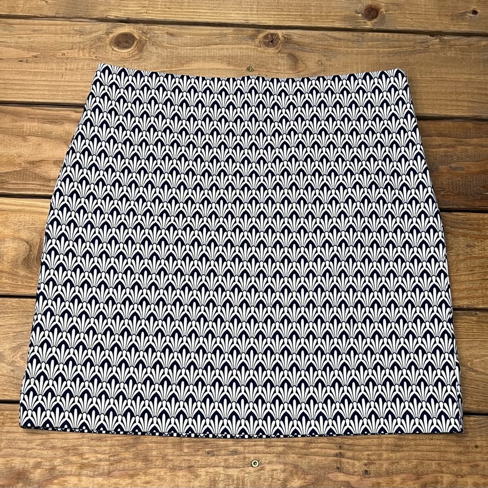 Talbots Navy Blue White Gatsby‎ Art Deco Straight Skirt Size 14 Business Preppy